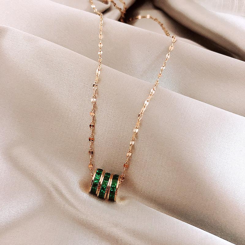 Brand Luxury 316L Stainless Steel Green Crystal Pendant Necklace Rose Gold Color Necklace Women