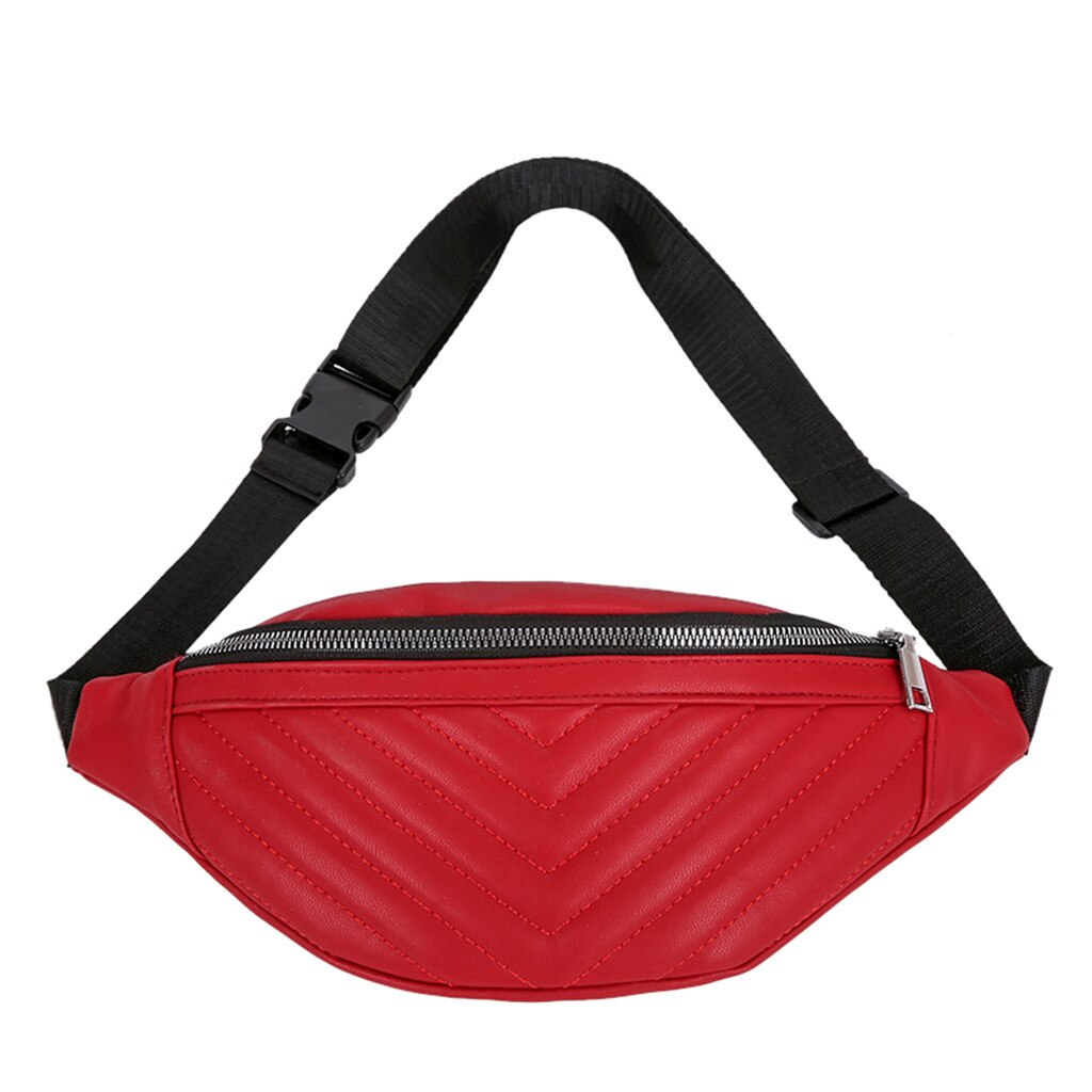 Chest Bag Women Leather Shoulder Bags Women Striped Pockets Diagonal Chest Bag Travel Versatile Zipper Messenger Bag: Red