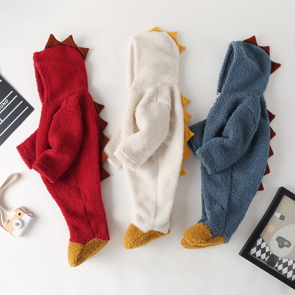 0-1y infantil bebê macacão meninos meninas dos desenhos animados dinossauro com capuz crianças velo bodusuits hoodies crianças engraçado macacão roupas quentes macacão