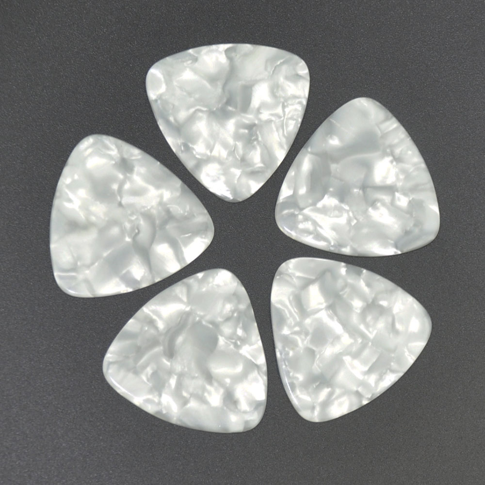 Veel 100 stuks Afgeronde Driehoek Zware 0.96mm Celluloid Plectrums Witte Parel