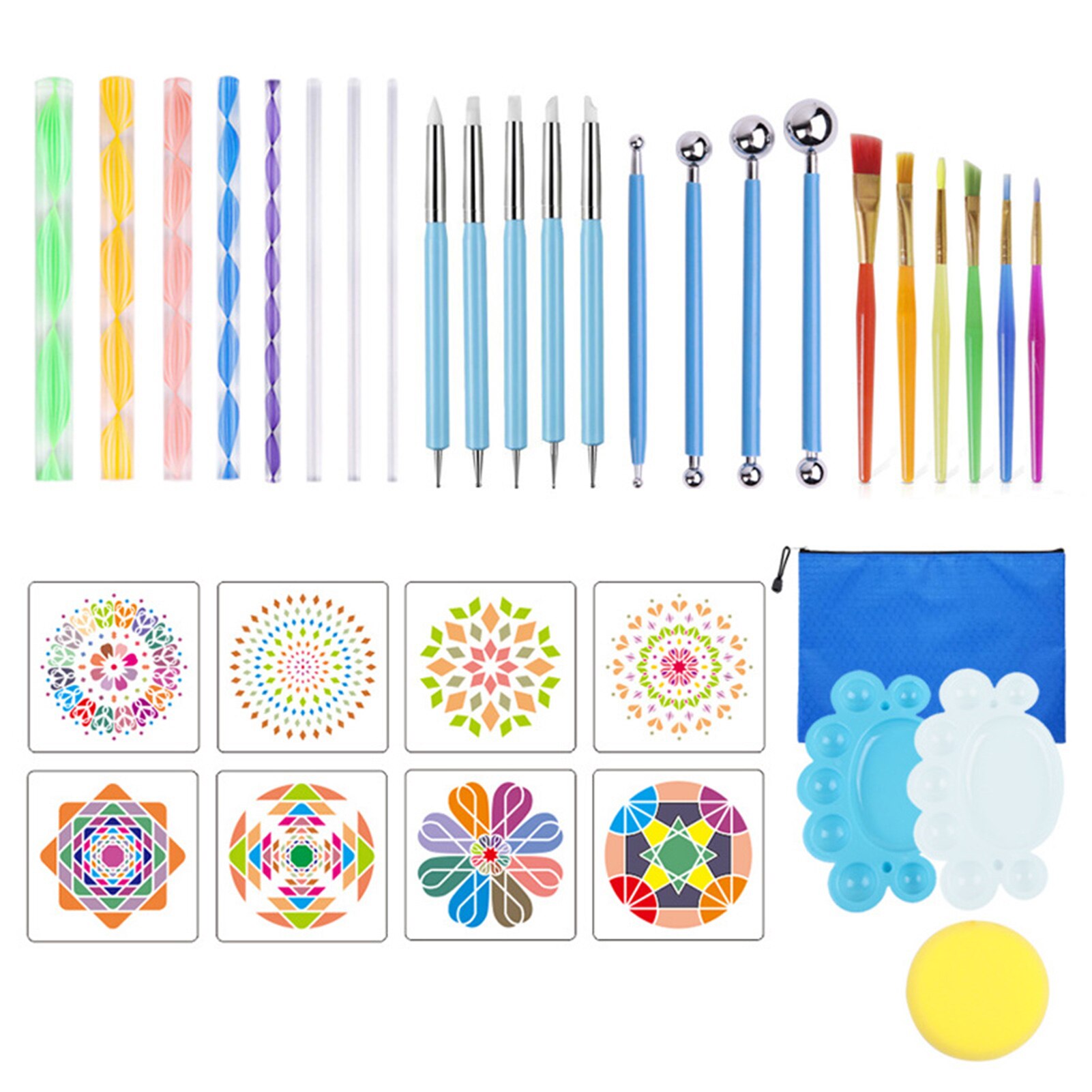 16/18/34/35 Pcs Diy Mandala Puntjes Gereedschap Set Kunstenaar Schilderij Borstel Levert Student School Voor Schilderen Rotsen kleurplaten Tekening: 35pcs