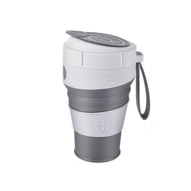 401-500Ml Food Grade Hittebestendige Siliconen Kopje Koffie Outdoor Reizen Draagbare Opvouwbare Lekvrij Cup Met Deksel: gray 01