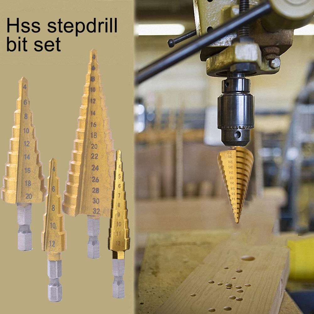 DIZAINLIFE HSS Cobalt Twist Step Drill Bit Set Cone Pagoda Shape Wood Metal Hole Cutter Drilling Titanium Coated Core Drill Bit