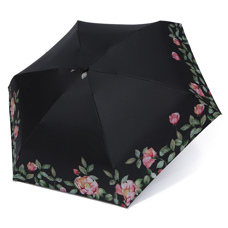 Tryk vinyl parasoller sommer anti-uv folde paraplyer store vindtætte paraplyer regn til mænd og kvinder: Sort