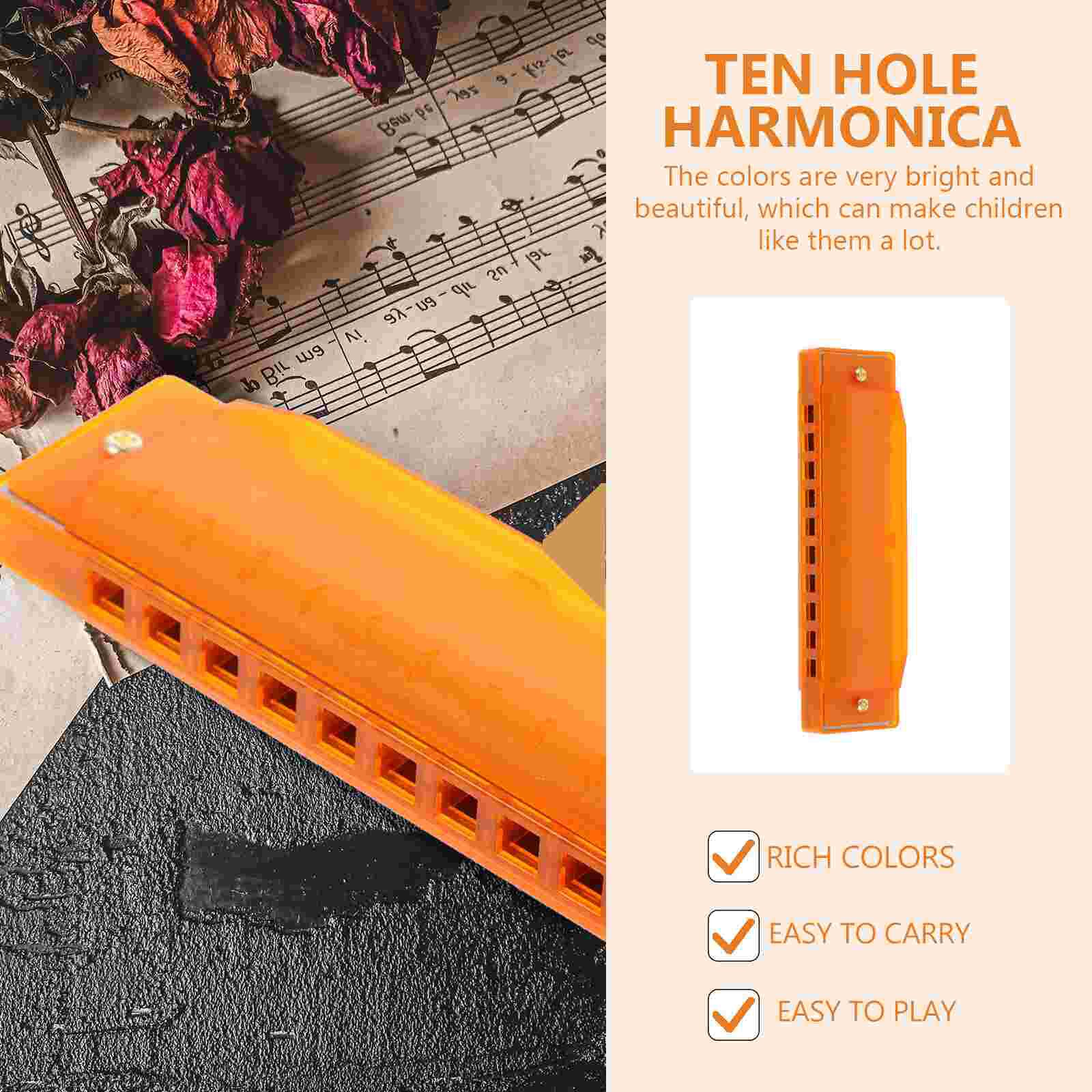 Ten Holes Kids Harmonica Plastic Mouth Adults Beginner Musical
