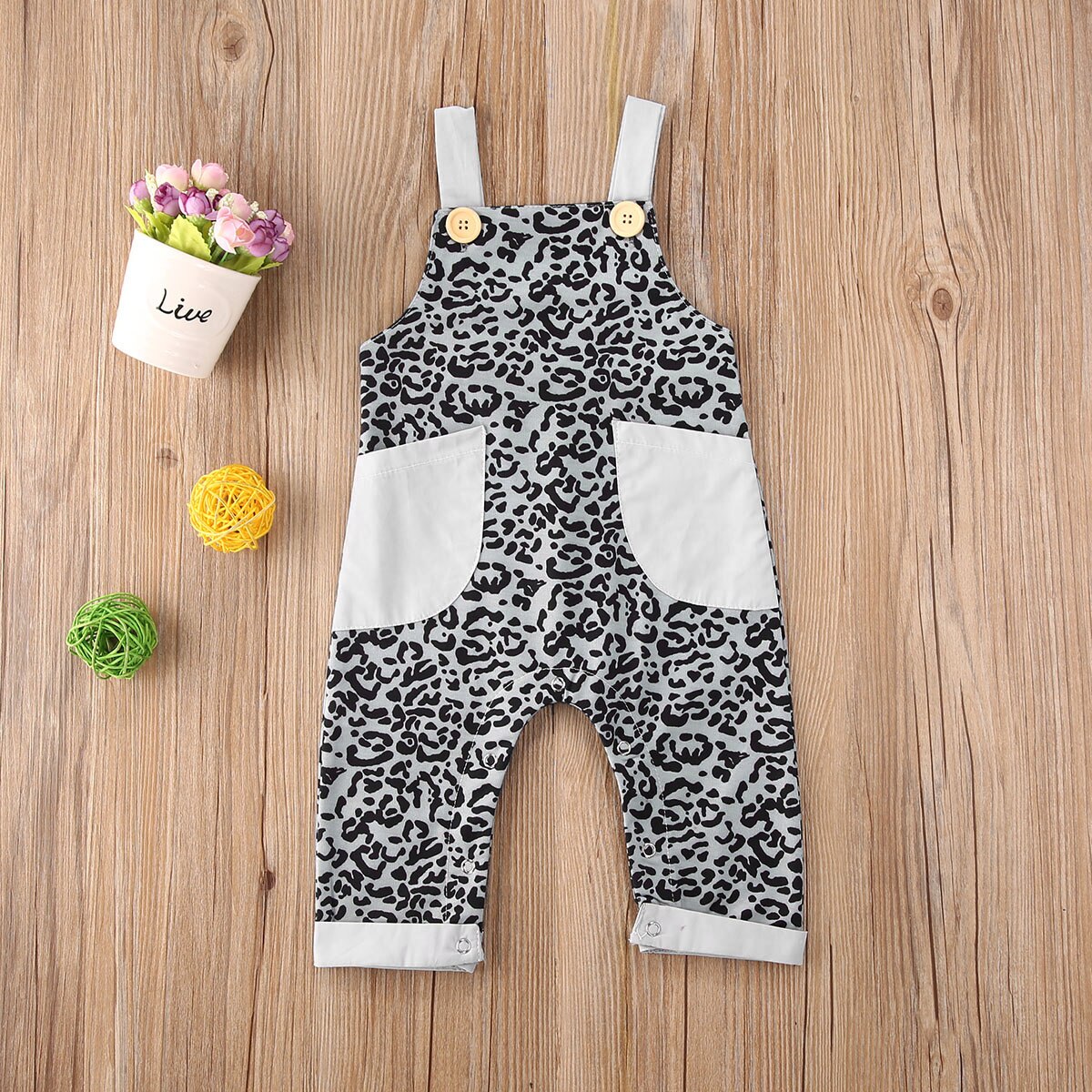 0-5Y Summer Infant Baby Girls Boys Overalls Pants Leopard Print Pocket Straight Overalls 3 Colors