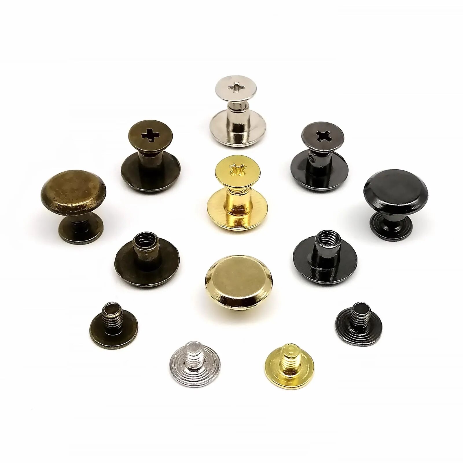 20 stks Ronde Kop 10mm Screwback Chicago Schroef Nagel Binding Klinknagel Stud voor Lederen Schoudertas Knapzak Riem portemonnee