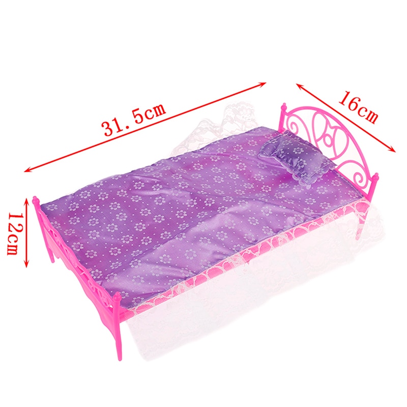 Pretend Play Toy For Children Plastic Bed Bedroom Furniture For Dolls Dollhouse Furniture Toy Pink Color