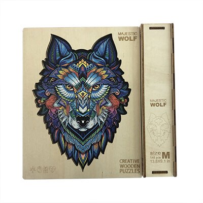 Adult Wooden Animal Puzzle DIY Size A3/4/5 Each Piece Is An Animal-Shaped Wooden Puzzle with A Wooden Box Birthday: wolf jigsawA4