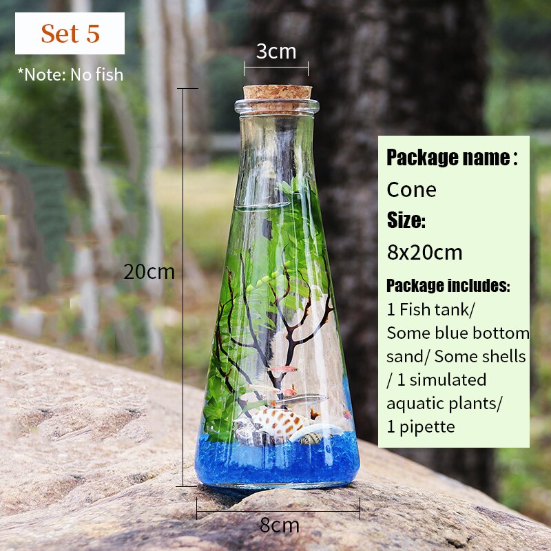 Aquarium Small Fish Tank Micro-view Viewing Aquarium Landscaping Fighting Fish Tank Glass Ecological Bottle Aquarium Accessories: Set5