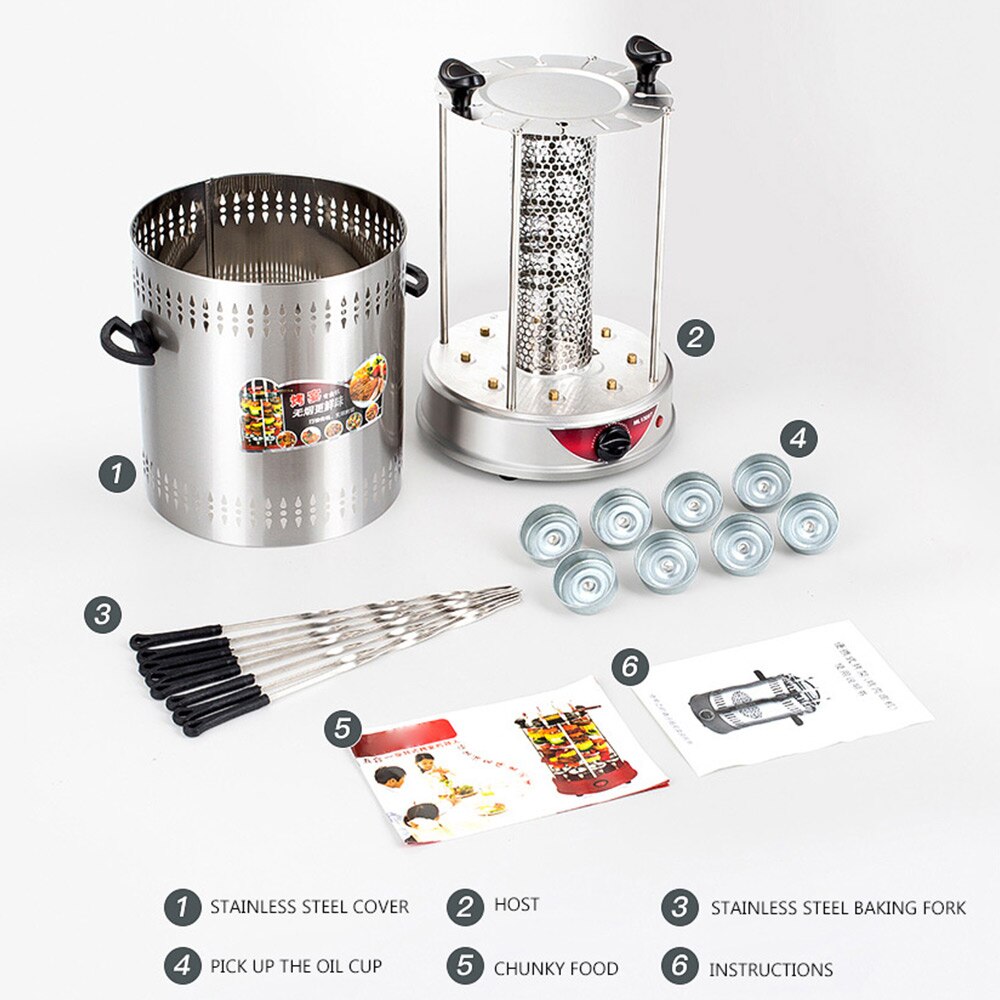 Elektrisk bbq grill maskine automatisk roterende grill røgfri spyd automatisk roterende timing grill maskine husstand