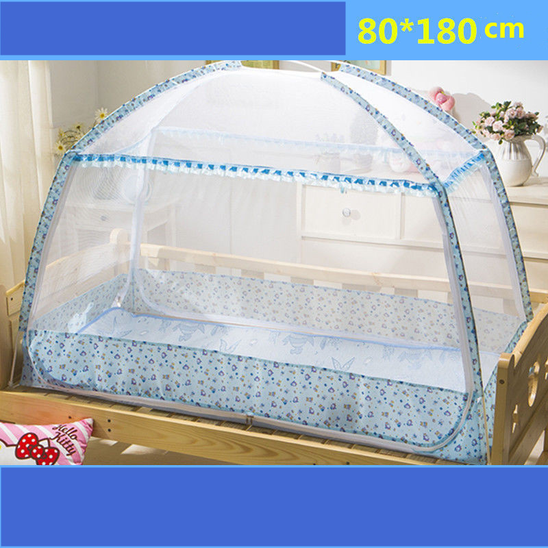 Baby Mosquito Net Portable Infant Crib Tent Folding Mongolian Yurt Mosquito Netting Children Cartoon Canopy Encrypted Mesh: blueXXBB-80x180cm
