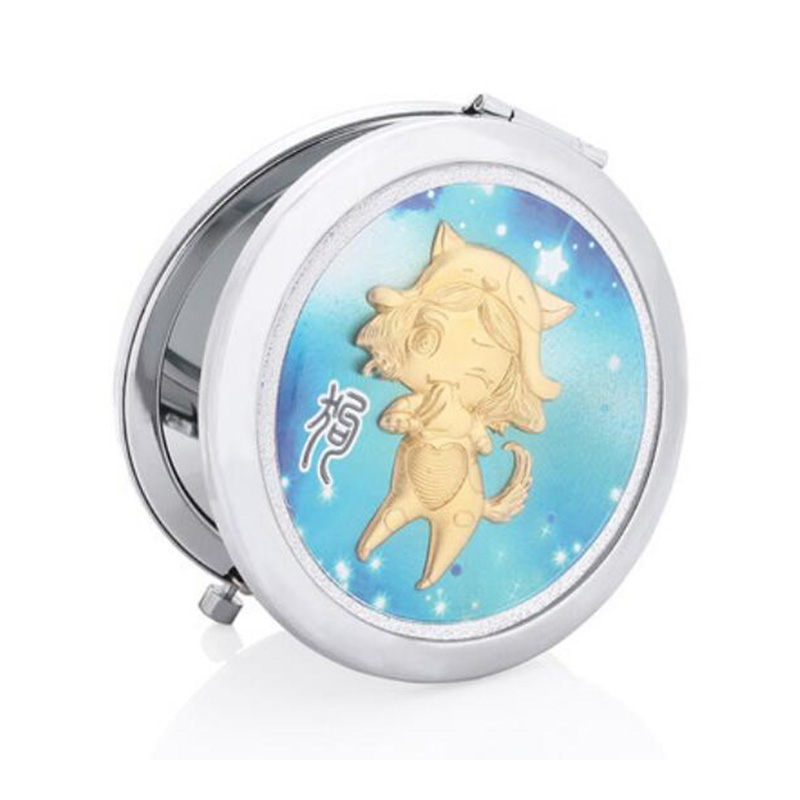 Asklove maquillage Miroir feuille d'or Miroir Portable pliant maquillage or Miroir envoyer amant petite amie cosmétiques miroirs: Dog-Silver