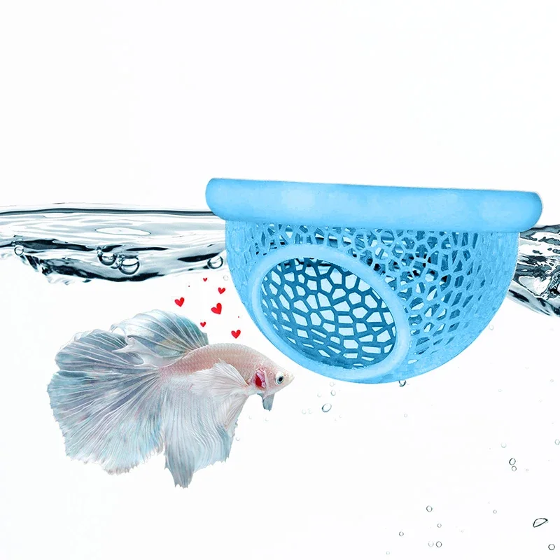 Aqaurium Floating Cave Fish Shrimp Hideout Shelter 3-in-1 Hammock Feeding Ring & Resting Spot for Betta Small Aquatic Pets: S / Blue