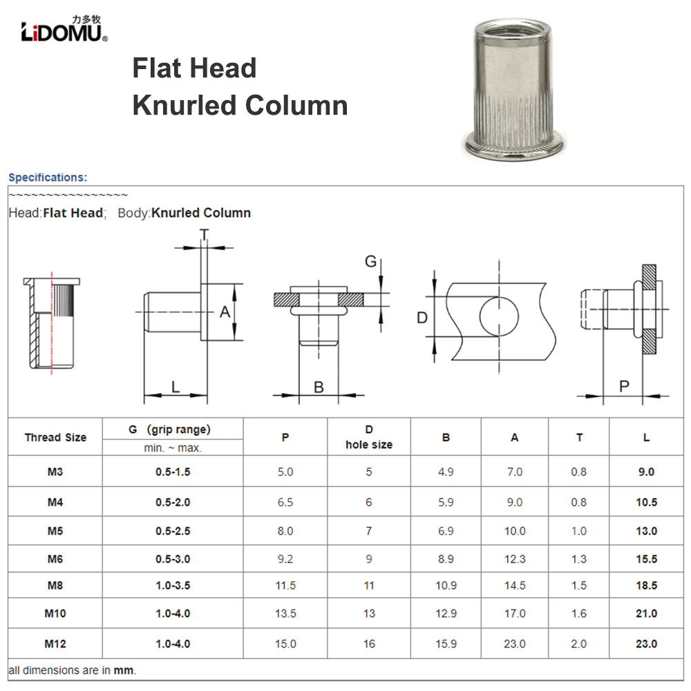 10/20Pcs Stainless Steel Rivet Nuts Countersunk Flat Head Set Nuts Insert Nut Threaded M3 M4 M5 M6 M8 M10 Rivet Nuts