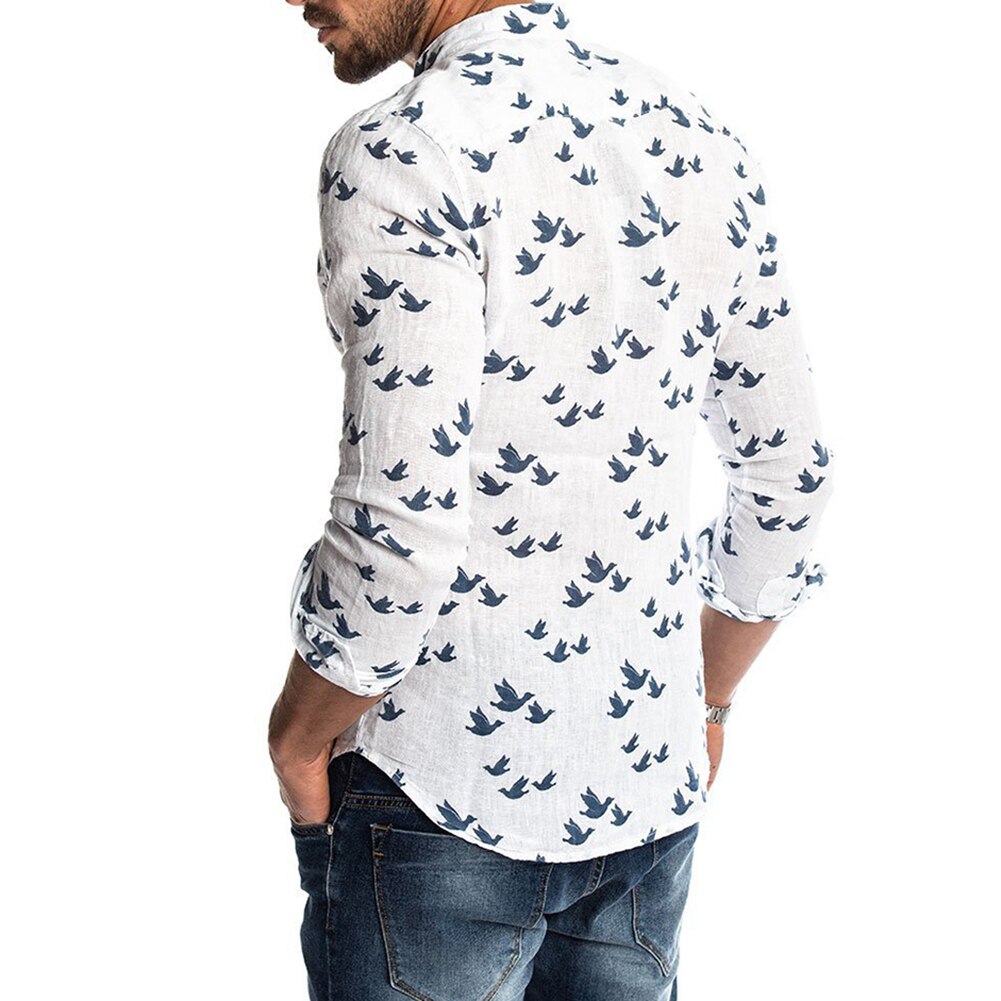 Camisa de manga larga con botones y estampado de Paloma para hombre, ropa informal ajustada de lino, primavera y otoño