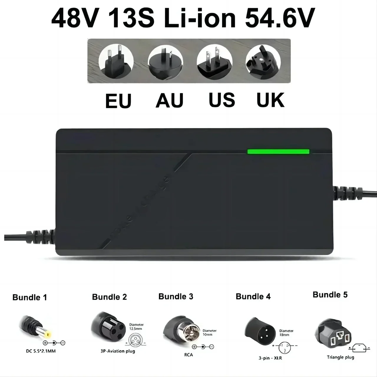 42V 58.8V 54.6V 67.2V 2A 3A 5A lithium battery charger suitable for electric scooter AC 110-240V fast charging camping: WHITE / Bundle 3 / US