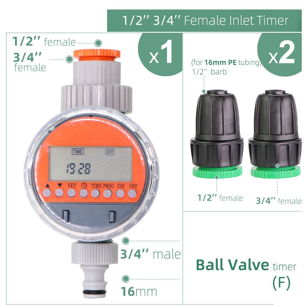 Water Timer Regen Sensor Solar Lcd Dubbele Wijzerplaat Kogelkraan Controller Tuin Watering Irrigatie 1/2 &#39;&#39;3/4 &#39;&#39;Tap gezamenlijke Solenoid: F