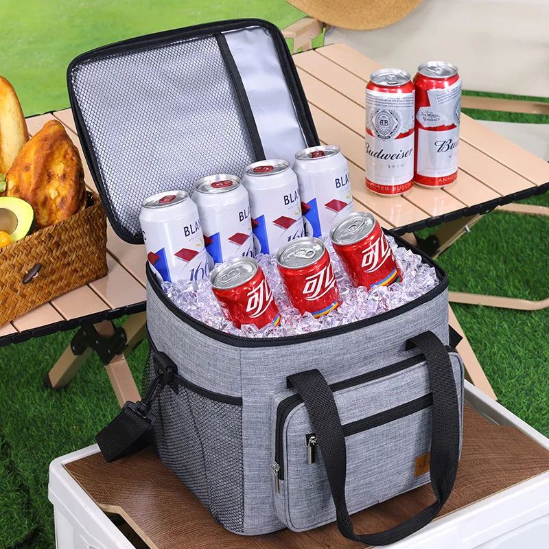 Przenośna torba termoizolacyjna do samochodu Duży izolowany pojemnik na żywność do użytku na zewnątrz, na piknik i do dostawy, szczelne termiczne pudełko na drugie śniadanie z uchwytami