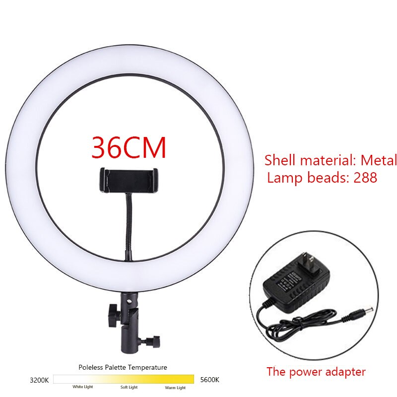 16/26/36cm led ringljus smink mobiltelefon mini kamera video fotografisk belysning selfie ljus studio ljus cirkel lampa: 36cm- metallklämma
