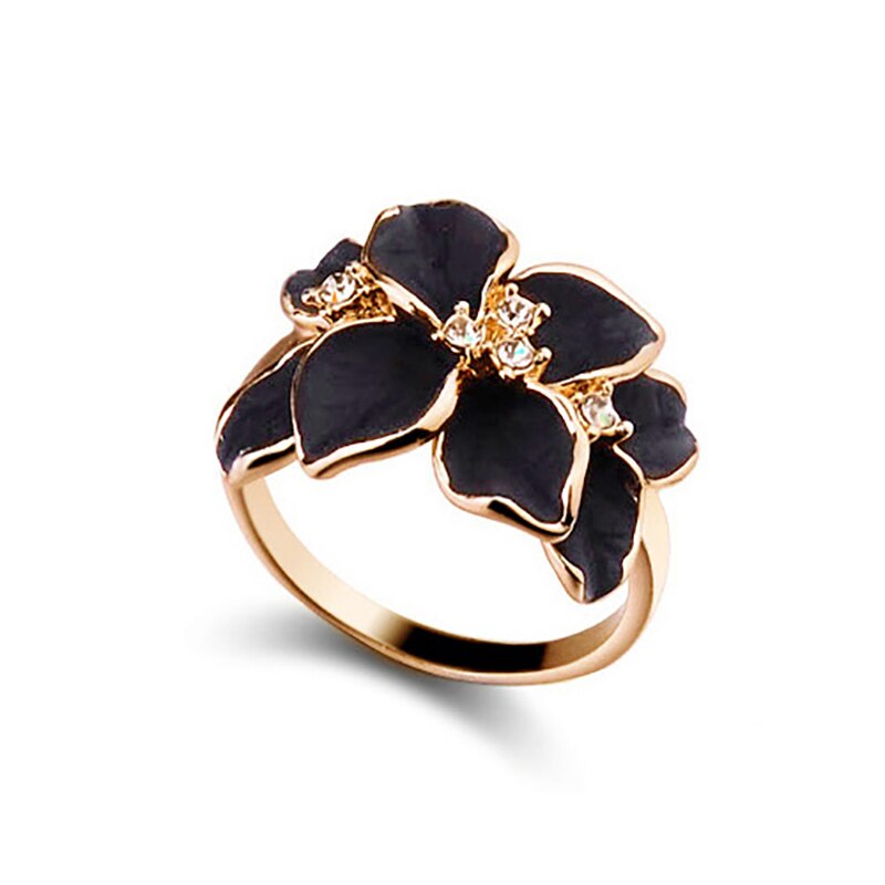 Rose Flower Enamel Jewelry Set Rose Gold Color Black Painting Bridal Jewelry Sets for Women Wedding 82606