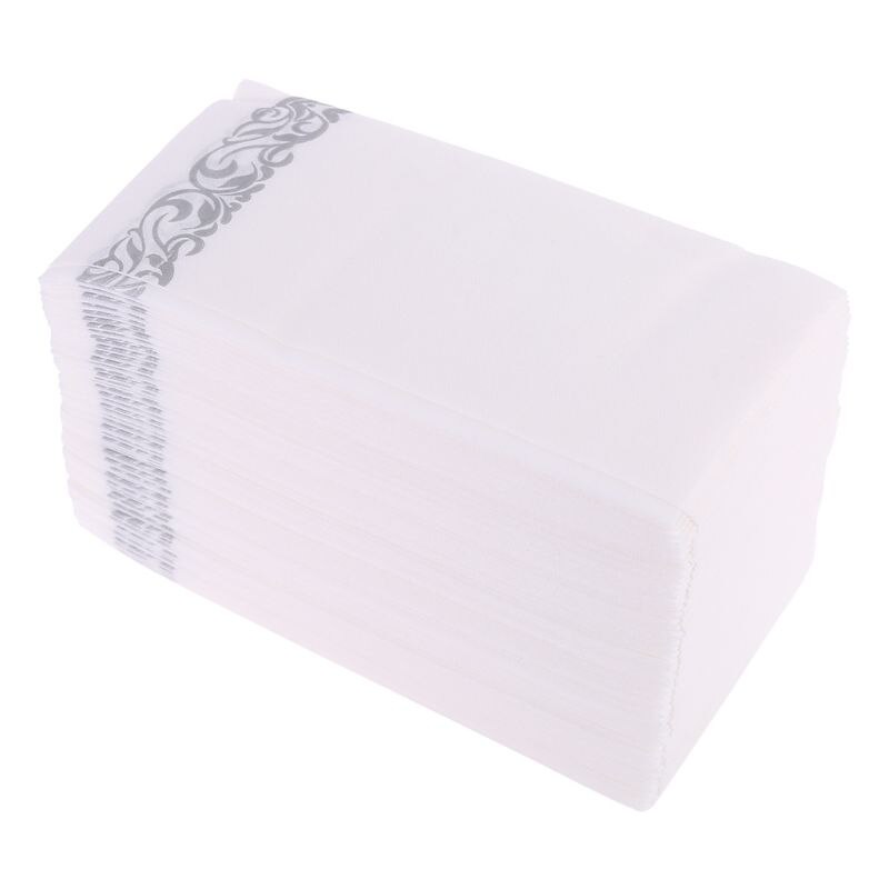 Wegwerp Linnen-Voelen Gast Handdoeken-Decoratieve Witte Handdoeken, Zilveren Bloemen Doek-Zoals Papier Servetten