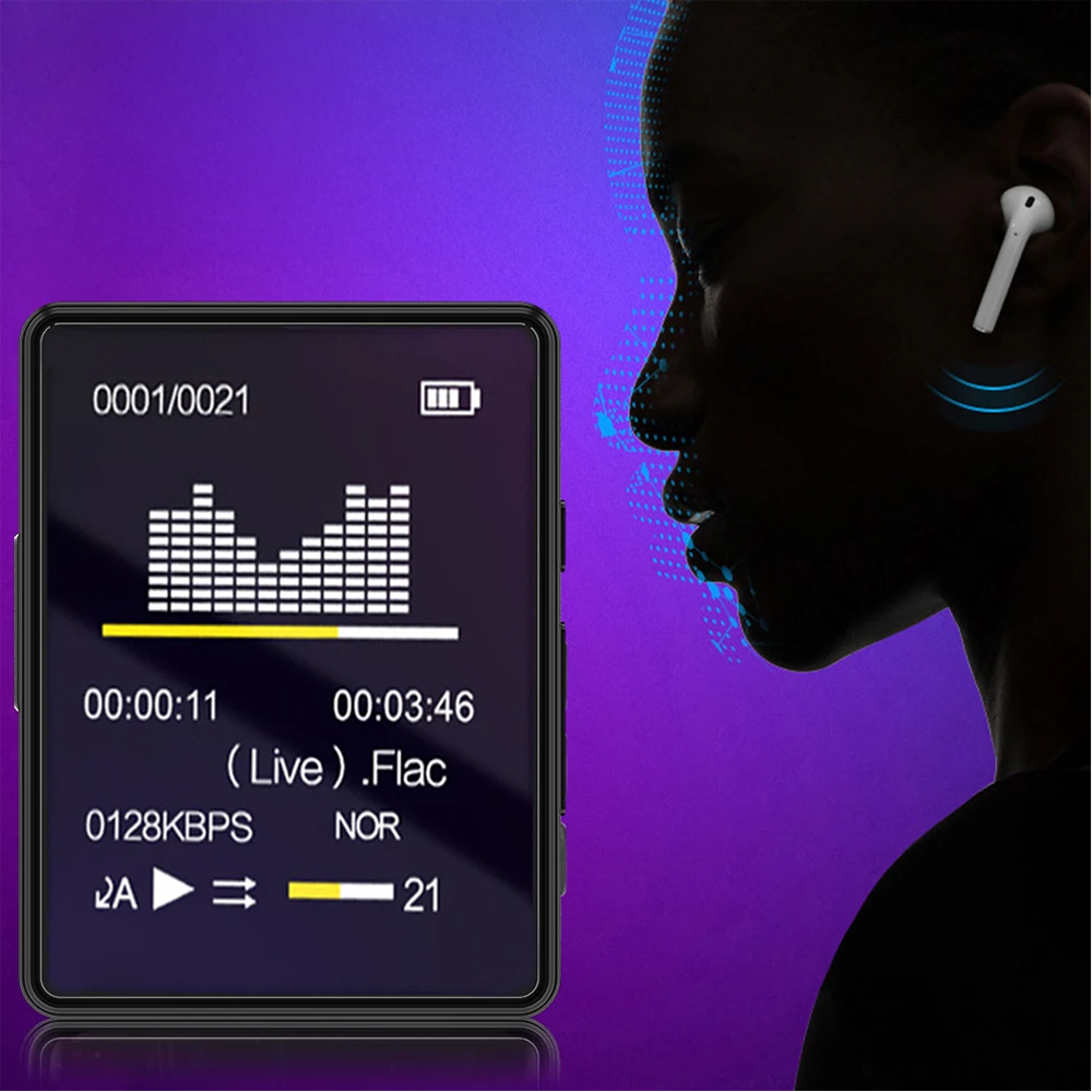 Reprodutor Portátil MP3 MP4 com Alto-falante Estéreo, Bluetooth 5.0, Walkman, E-book, Gravador de Voz e Reprodutor de Música e Vídeo