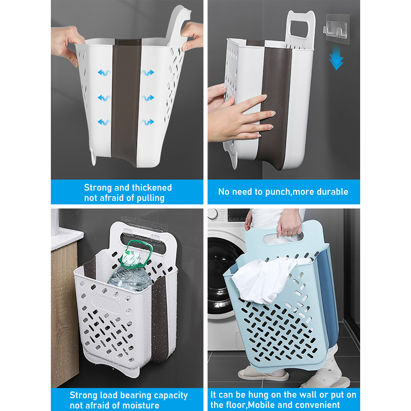 Bathroom Folding Dirty Clothes Storage Basket Laundry Basket Household Wall Hanging Large Portable Punch-Free Put Clothes Bucket