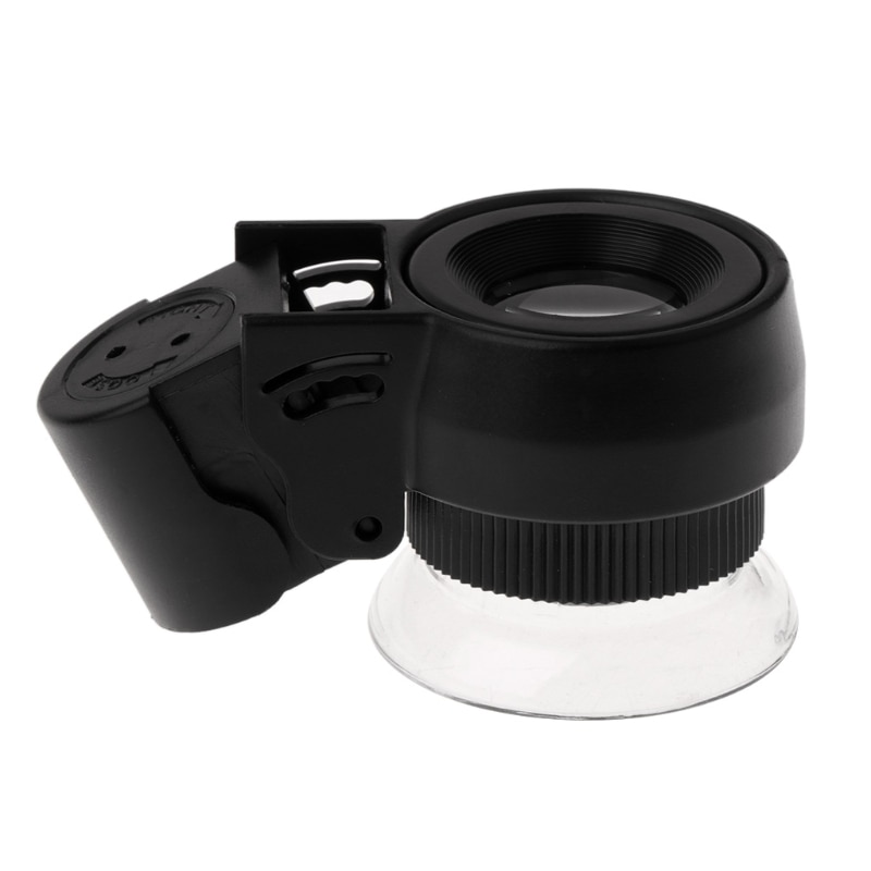 Adjustable Loupe Magnifier Jewelry Magnifying Glass 45X Loop LED Focus UV Light 3 x LR1130 Button Cell 21mm Lens Diameter