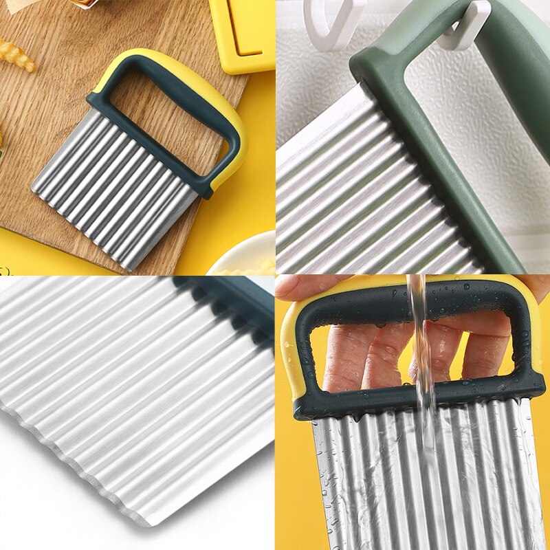 Stainless Steel Potato Wavy Edged Knife French Fry Slicer Potato Crinkle Cutter withProtective Case Fruit Vegetable Wavy Chopper