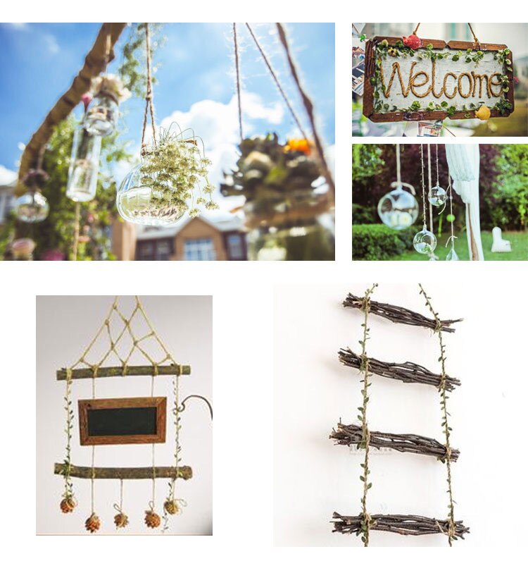 5 Meter/partij Natuurlijke Jute Touw 5Mm Jute Blad Lint Met Kunstmatige Wijnstok Groene Bladeren Diy Craft Vintage Voor Bruiloft party Decor