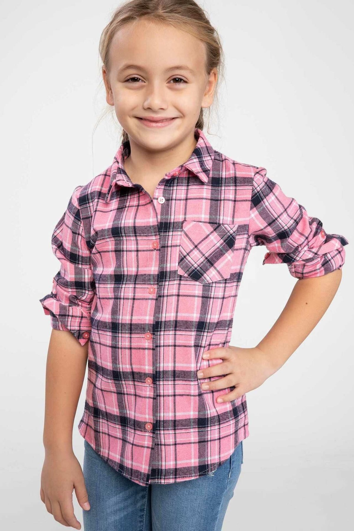 DeFacto nouvelle fille à manches longues chemise filles décontracté Plaid hauts amples enfants confort chemises automne-K2492A618WN: 10 11 Age