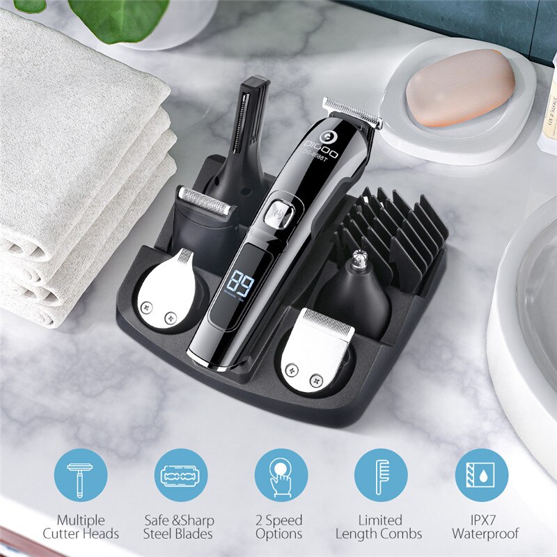 DIGOO 16-in-1 LCD Display Hair Trimmer - 600mAh USB Rechargeable Electric Groomer for Beard, Nose/Ear, Body Hair