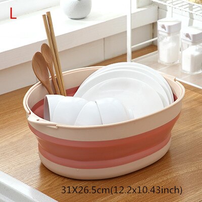 Portable Plastic Basins Outdoor Folding Bucket Fruit Washbasin Fishing Camping Car Wash Container Bathroom Accessories: C Pink L