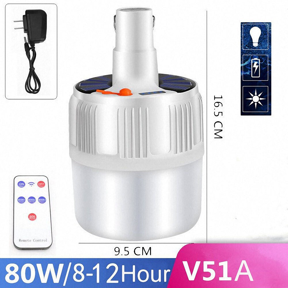60/80/100w kampeerlampen voor buiten, op zonne-energie werkende led-lamp, batterijoplader, draagbare led-lantaarnlamp voor thuis, buiten, noodverlichting voor tenten: 80w v51a zonne-r / Eu-stekker