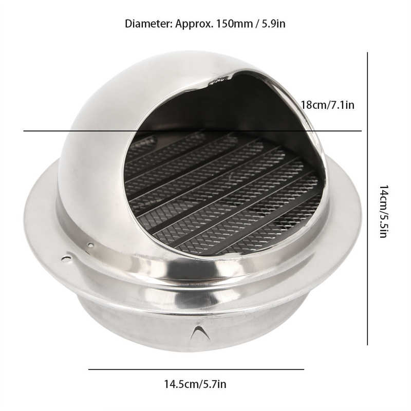 Acero inoxidable cocina ventilador extractor campana rejilla salida ventilación accesorio tapa respirable pulido espesado, diámetro 150mm