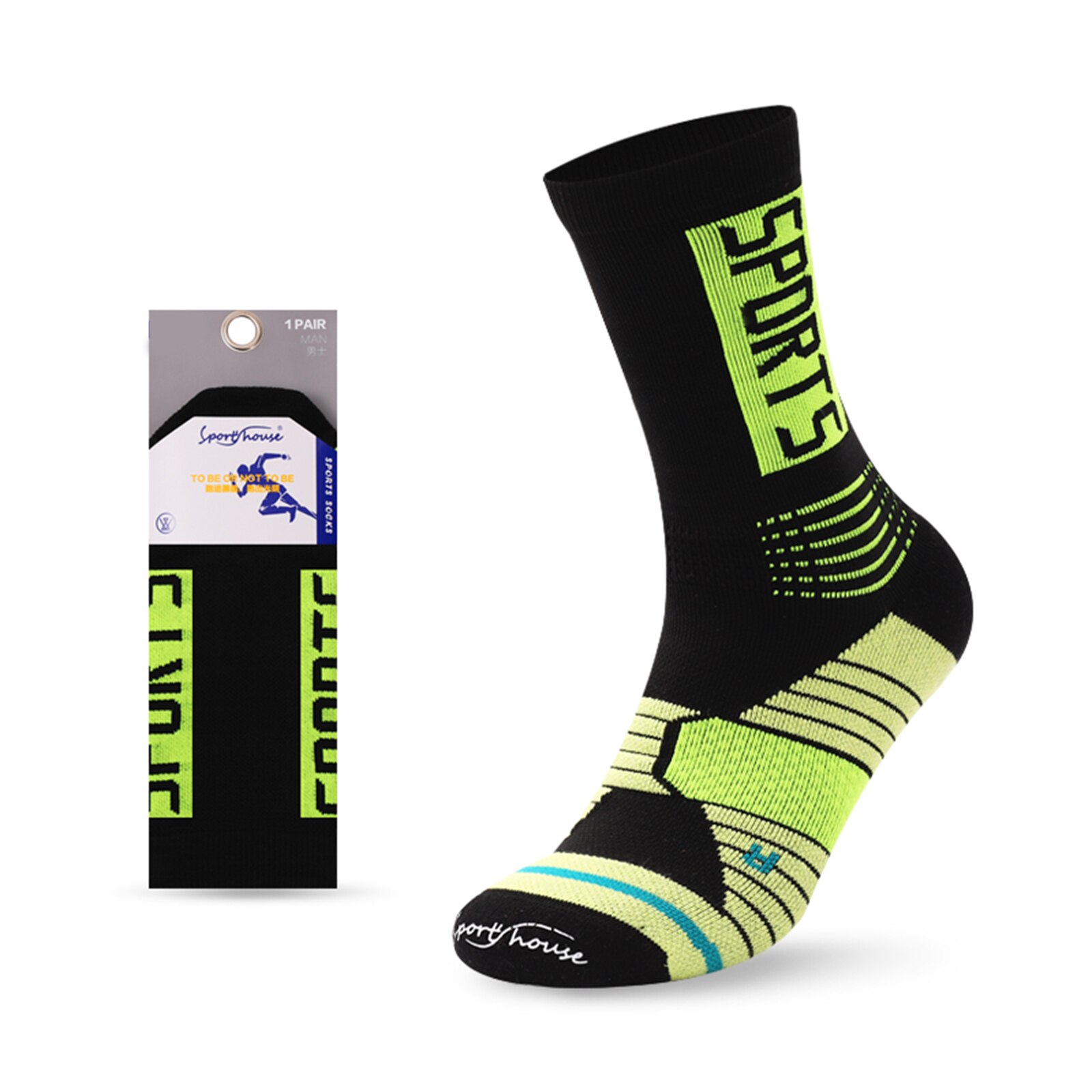 Men Outdoor Sports Basketball Socks Men Cycling Socks Compression Socks Cotton Tube Sock Sweat Deodorant for Men White Sock: Fluorescent green