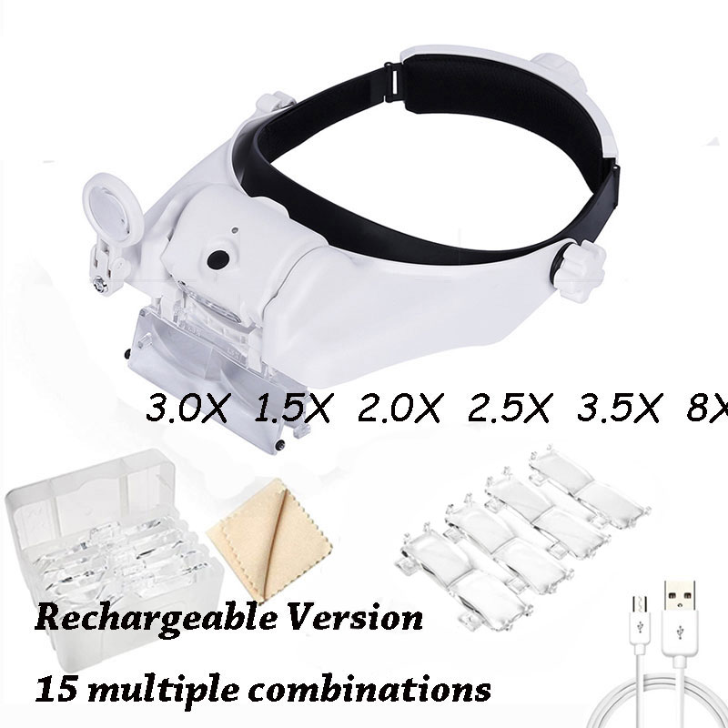 Z30 Headband Magnifier Illuminated Rechargeable Repair Solder Magnify Glasses Interchangeable Lens Third Hand Loupe For Solder: Orange