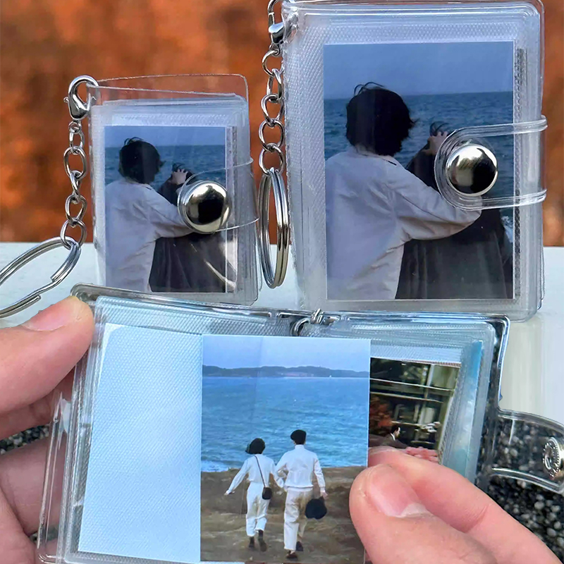 Mini llavero de álbum de fotos de 18 páginas, pequeño álbum de fotos instantáneo, colgante de identificación, almacenamiento de fotos, llavero de bolsillo intersticial, memoria de amante