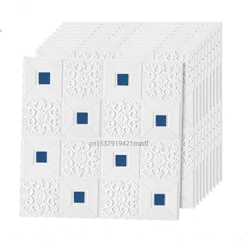 Roof Ceiling Wallpaper 3D PVC Self-Adhesive Wall Sticker Waterproof Wallpaper Living Room Bedroom Decor Stickers Contact Paper: white blue / 1pcs 70X70cm