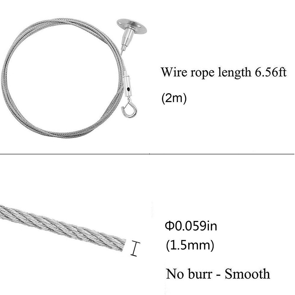 2 Pcs Wire Rope For Hanging Picture Frames, Mirrors, Chandeliers, Signs, Lights Automatic Wire Rope Clamp With Lock Hook