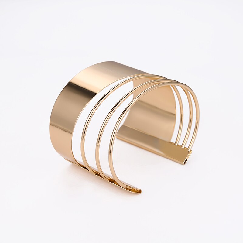 Mentale Punk Hard Armband Voor Vrouwen Bohemian Gold Kleur Manchet Bangle Inheemse Open Brede Draad Statement Hand Party Sieraden: 5805