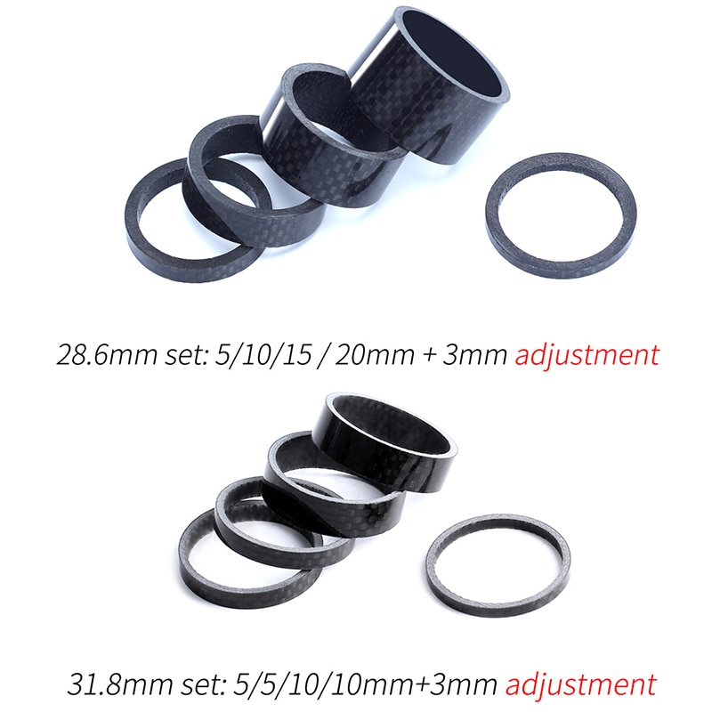 Risiko 5 stk / mye full karbonfiber sykkel hodesett avstandsstykker til 28.6-31.8mm od2 stamme hodesett deler mtb sykkel gaffel karbon vaskemaskin