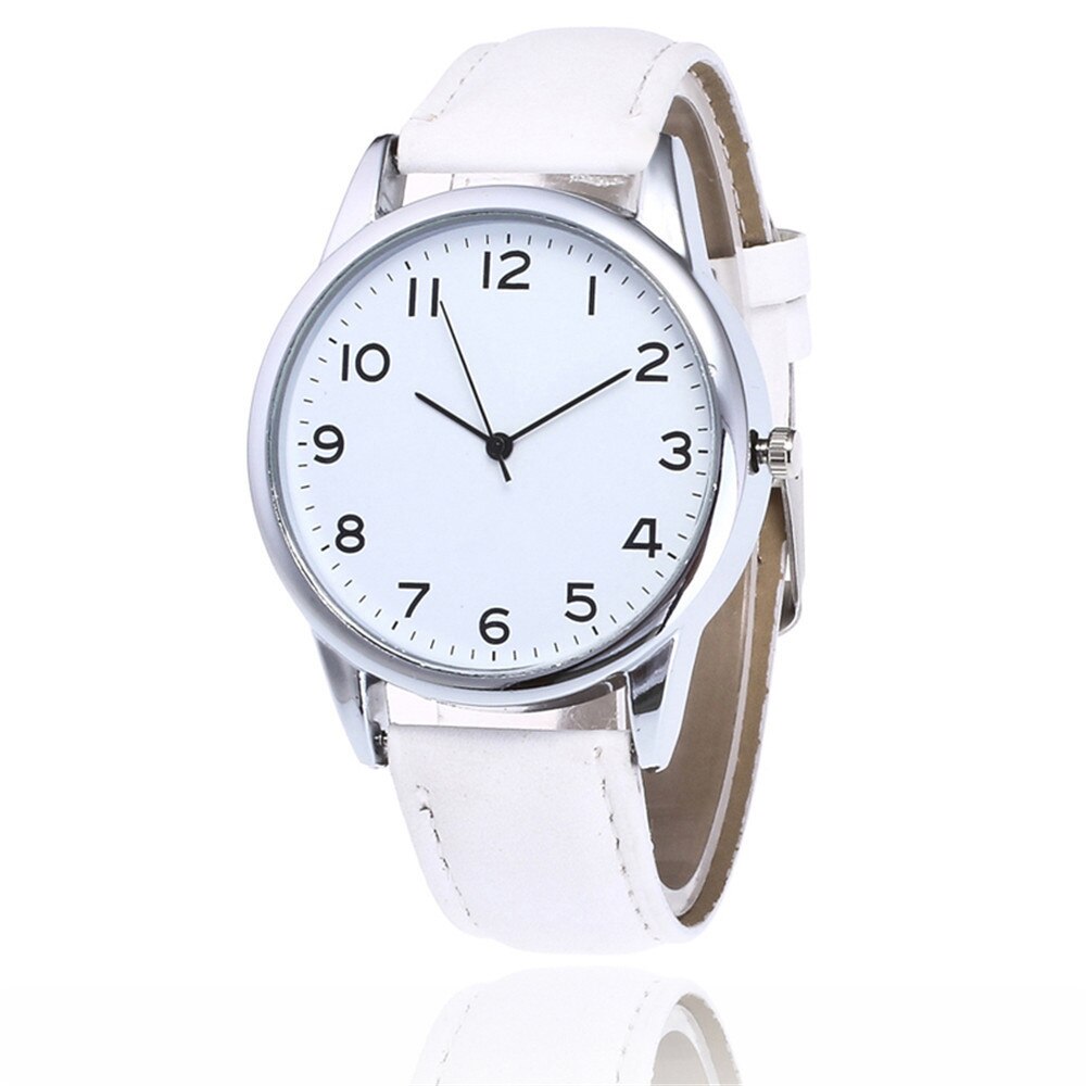 Couple Leather Band Analog Quartz Round Wrist watch: White 