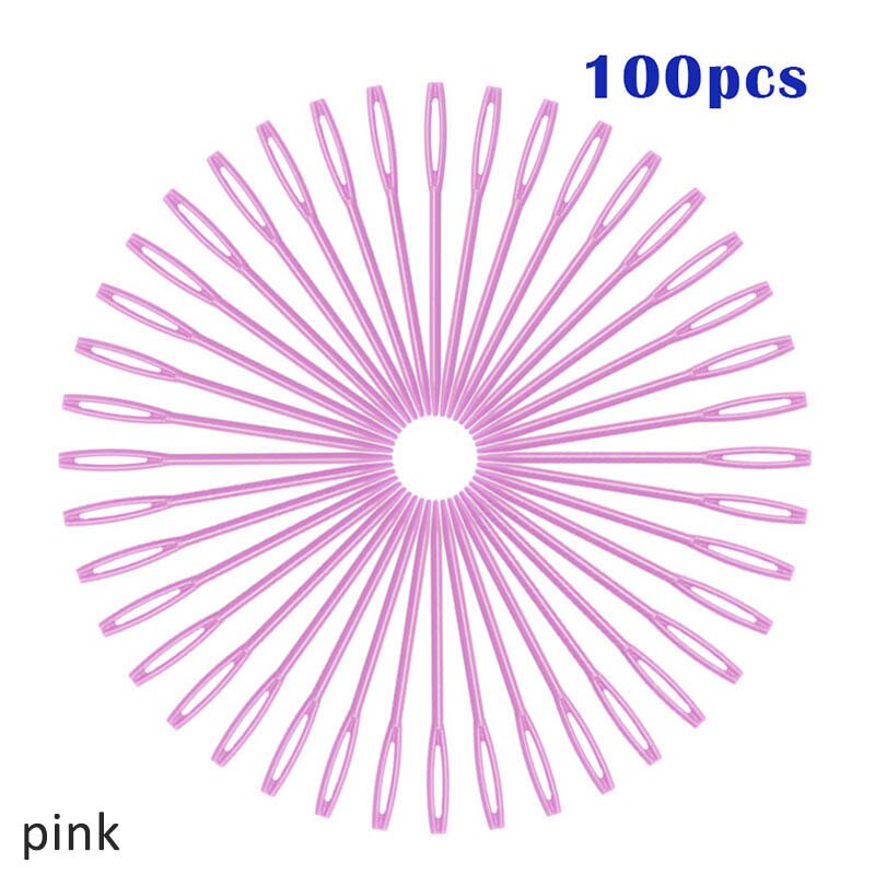 100Pcs Haak Haken Diy Trui Weven Gereedschappen Breinaalden Plastic 7 Cm Muliti-Kleur Wandtapijt Wol Garen Naald: Roze