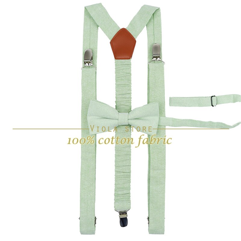 Peach Blue Lavender Solid Cotton 2.5cm Suspender Bowtie Sets Men Butterfly Braces Adjustable Straps Pants Wedding Accessory: No.07