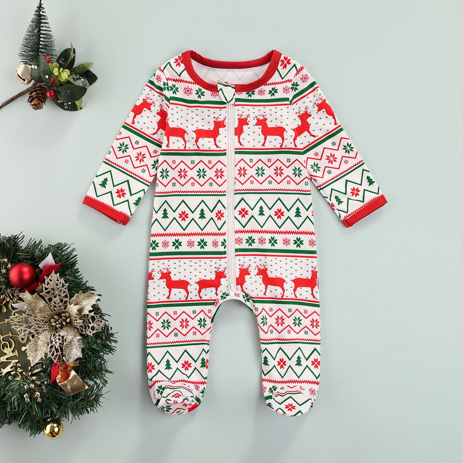 Emmababy Baby Kerst Voet-Gewikkeld Jumpsuit Met Cartoon Patroon Warmer Kleding Voor Jongens/Meisjes 0-9M