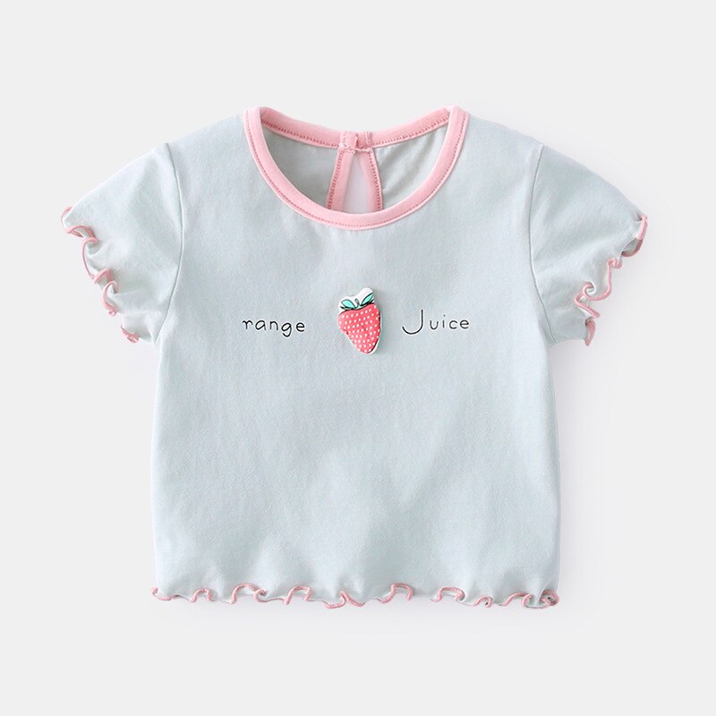 Ropa de verano para bebé, camisetas de manga corta para niña, camisetas de algodón con dibujos animados de fresa y piña: Strawberry / 110