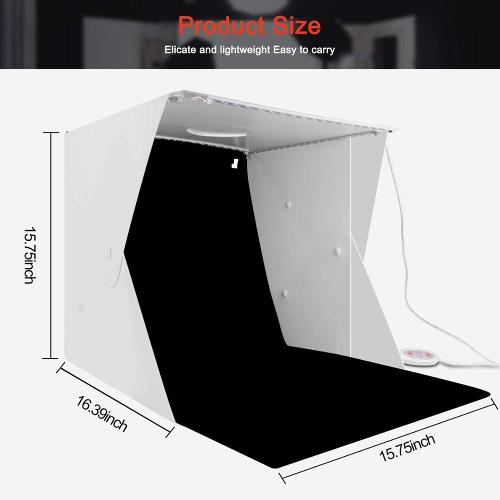 Mini mesa plegable portátil de 40cm, caja de estudio de fotografía, Softbox con 4 luces LED, agujero superior, kit de disparo, 6 colores de fondo