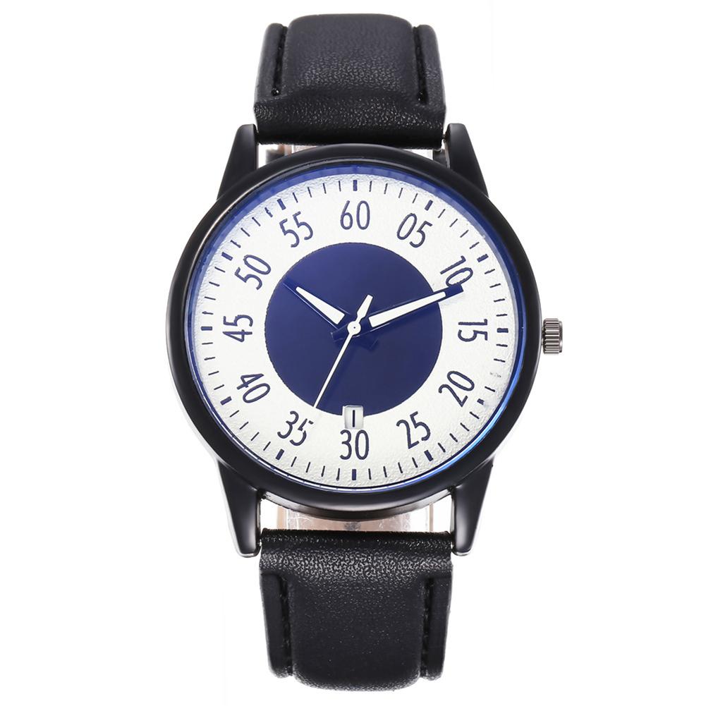 Leather Band Watches Men Arabic Numerals Dial Quartz Analog Wristwatch Widely Used in Street Photo Accessories: Black